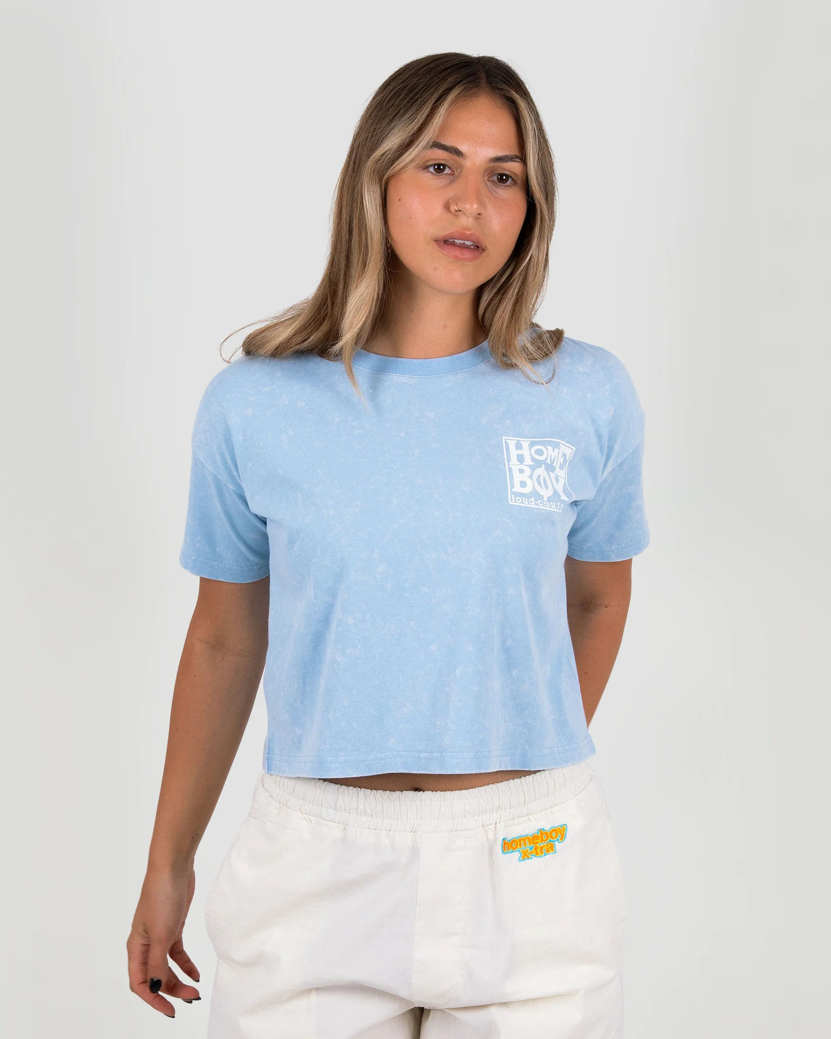 GIRLS Crop Tee - New School LIGHT BLUEE