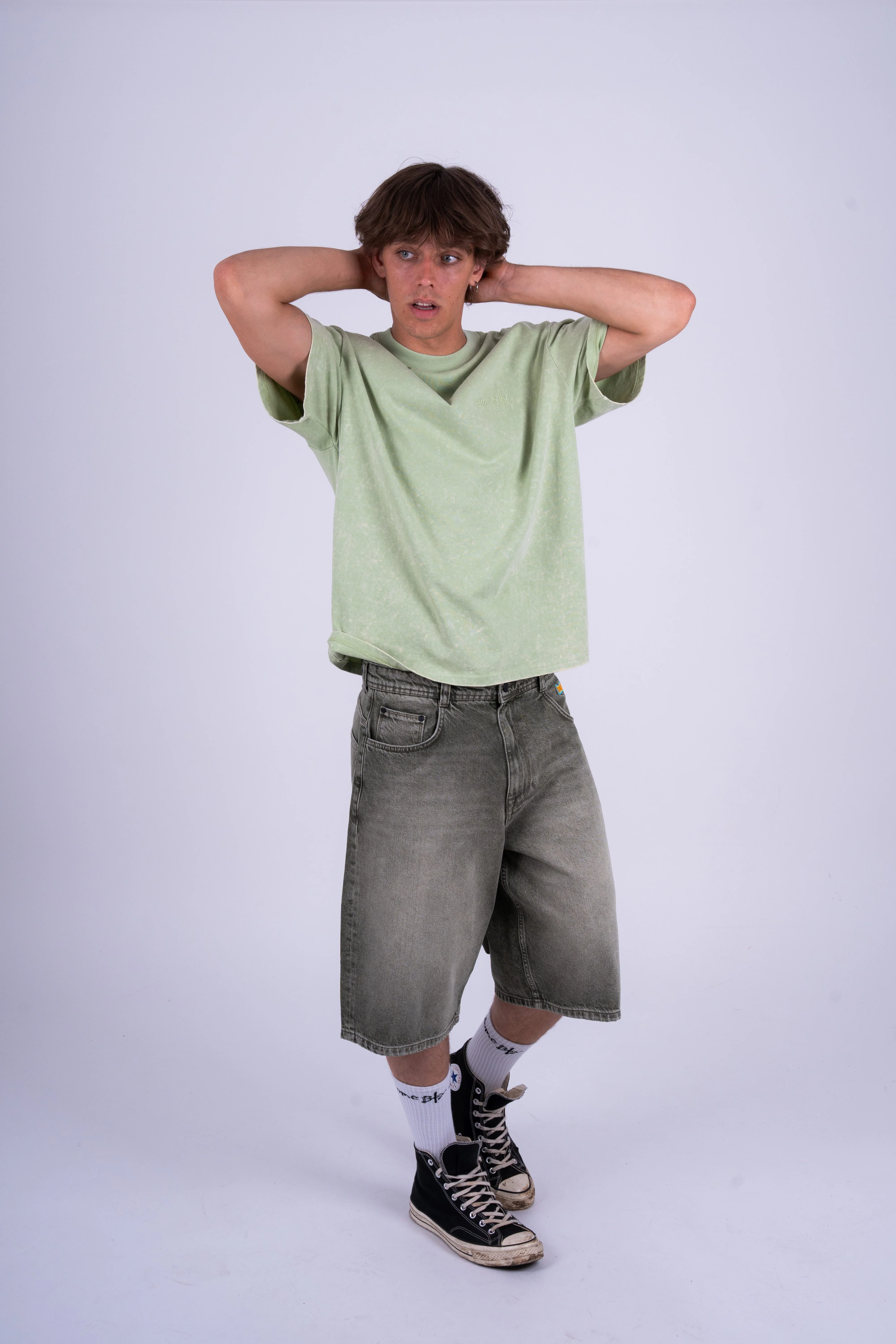 x-tra MONSTER Dye Denim SHORTS WASHED GREEN - Image 4